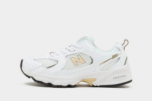 New Balance 530 blanco logo dorado